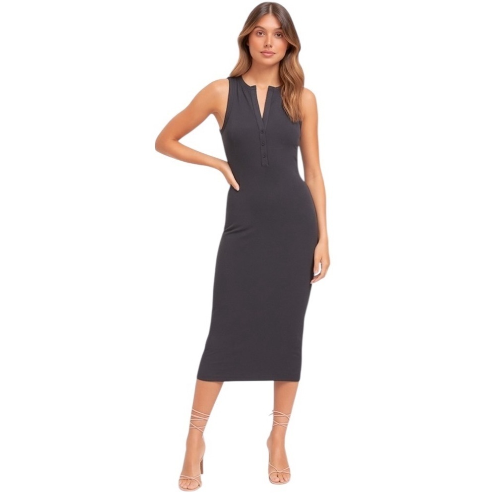 James Perse Standard Deep V Tank Midi Dress Gray Size 1 (Small) from Revolve